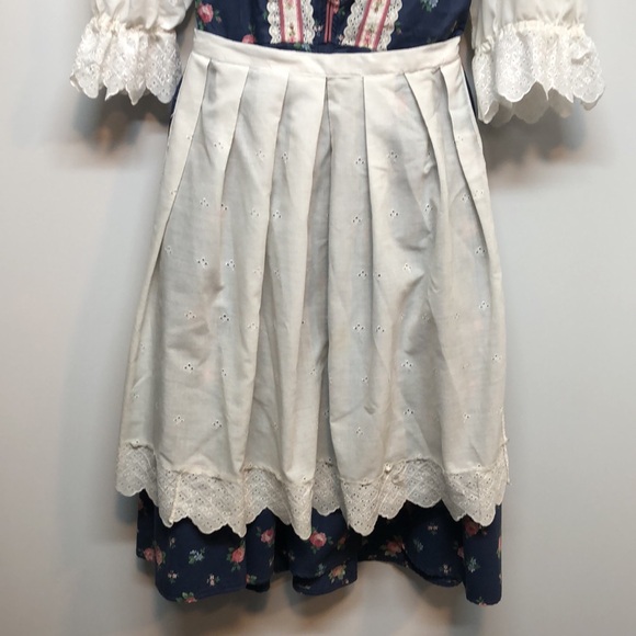 Handmade Dirndl Dress Floral Navy White eyeleted Lace Details apron Women's S M - Picture 3 of 11